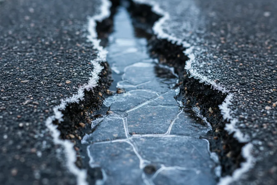 Water and ice forcing a crack wider
