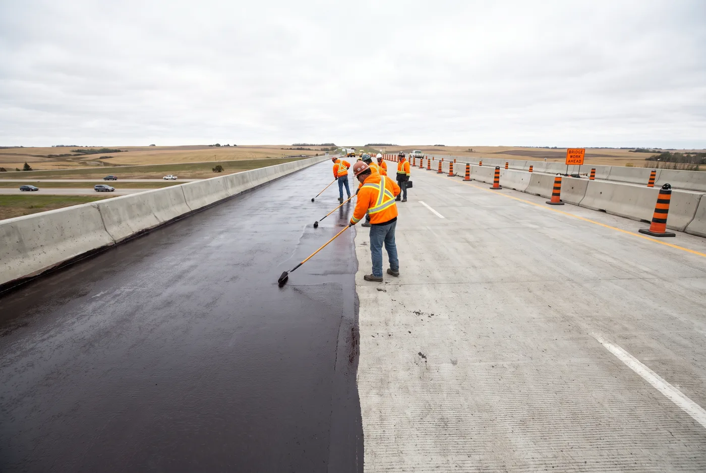 Bridge deck membrane application