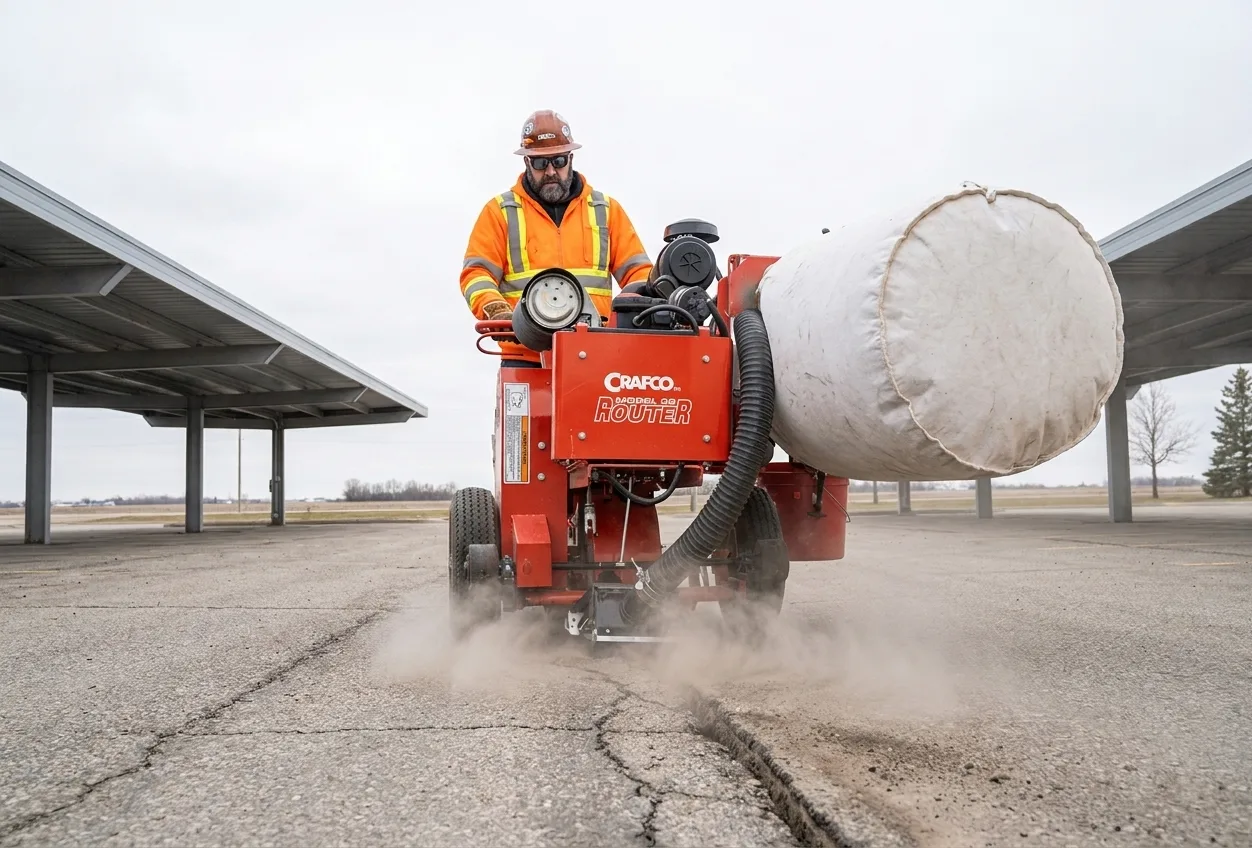 Crafco pavement router routing a crack
